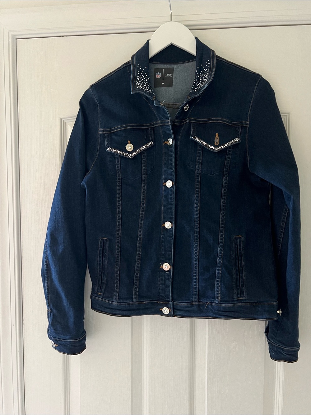 NFL Dark Blue Denim Jacket with Crystal-Trim Collar - Women
